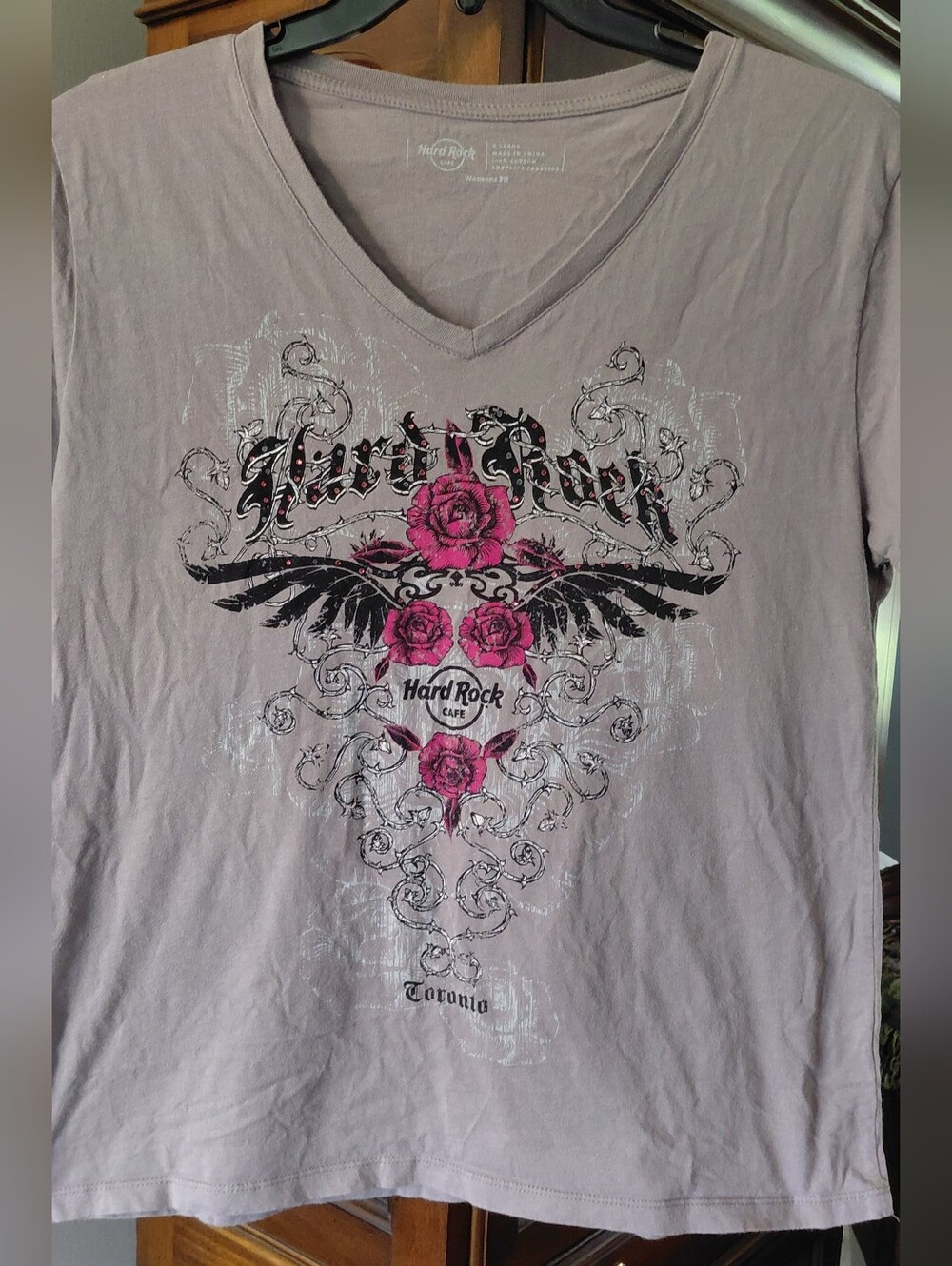 Hard Rock Cafe Lavender Tee with Pink Rose Graphic